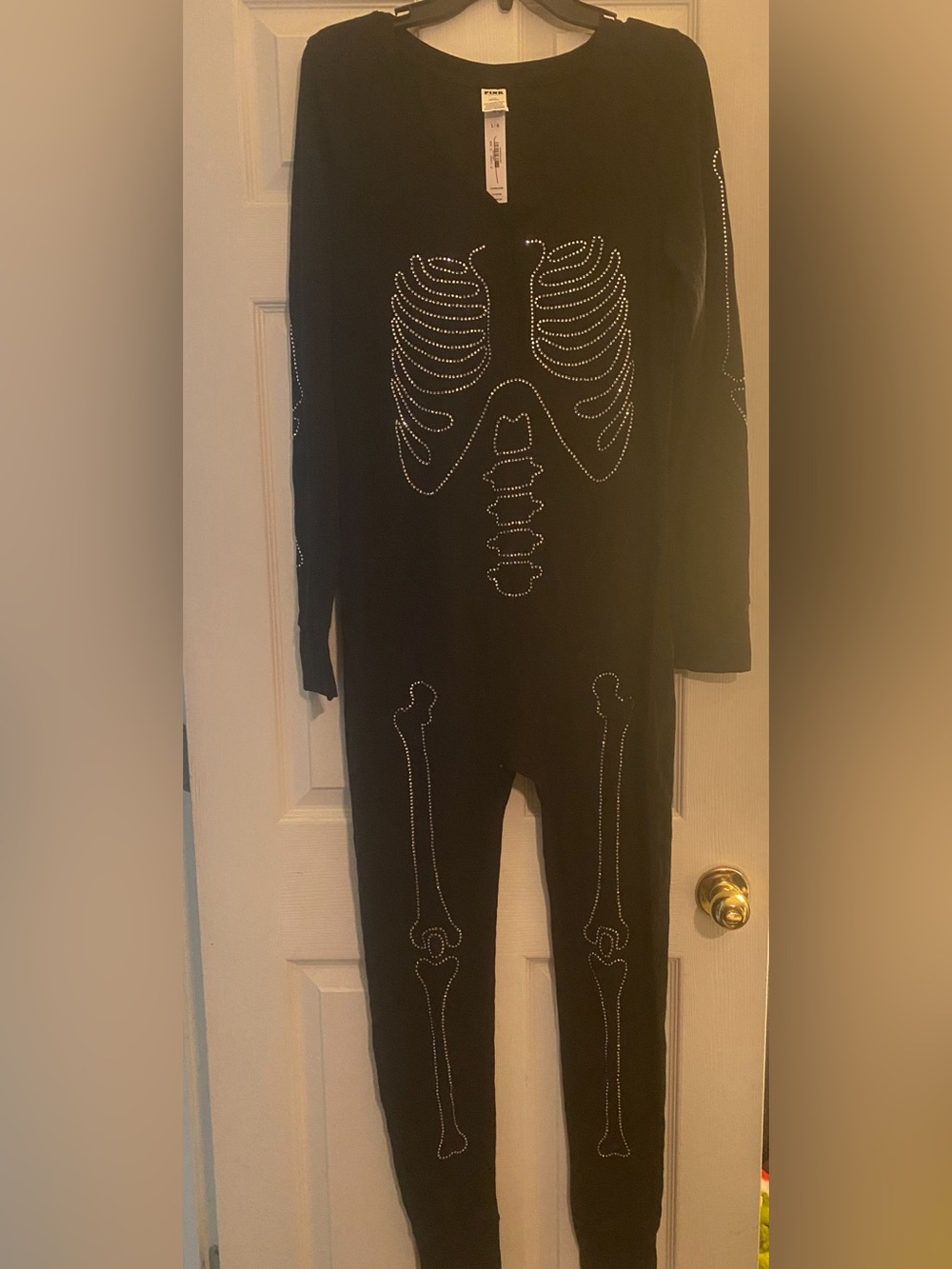 PINK Victoria's Secret Black Rhinestone Skeleton Footie